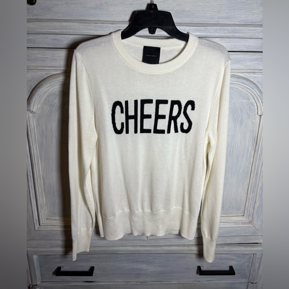 Alex‎ Marie Cream Cheers Crewneck Sweater Cozy Soft Holiday Festive Preppy